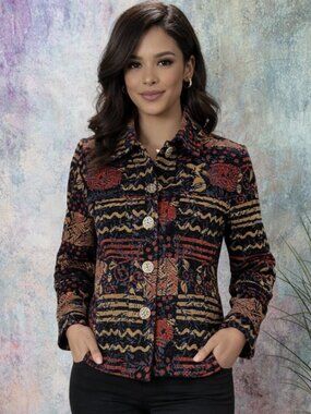 VTG📌Life Style Tribal Patchwork Pattern Warm Tapestry Blazer